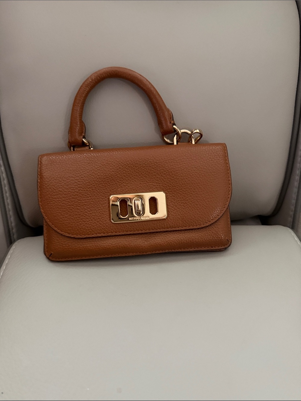 Michael Kors Cognac Pebbled Leather Mini Top-Handle Satchel